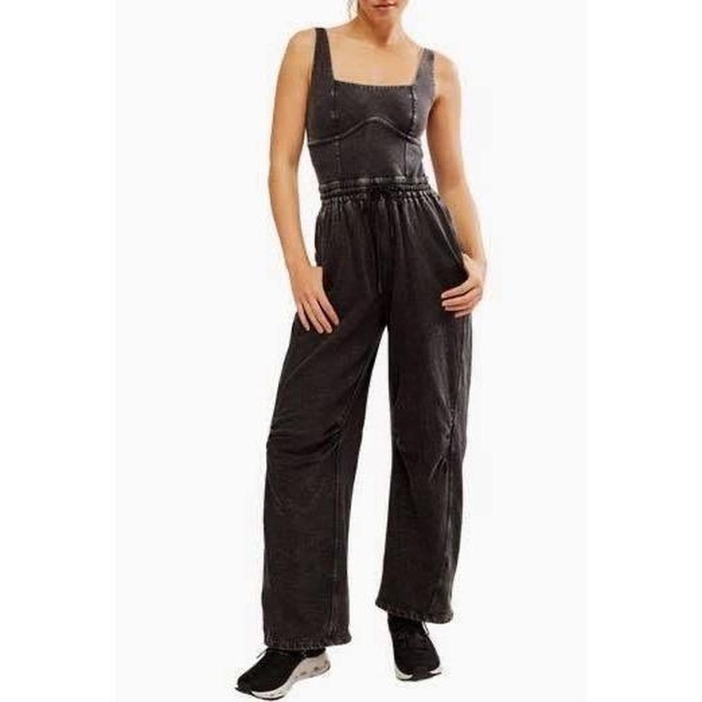 Free People FP‎ Movement, Inbound Stretch Cotton Jumpsuit, Black, XL, NWT, $128